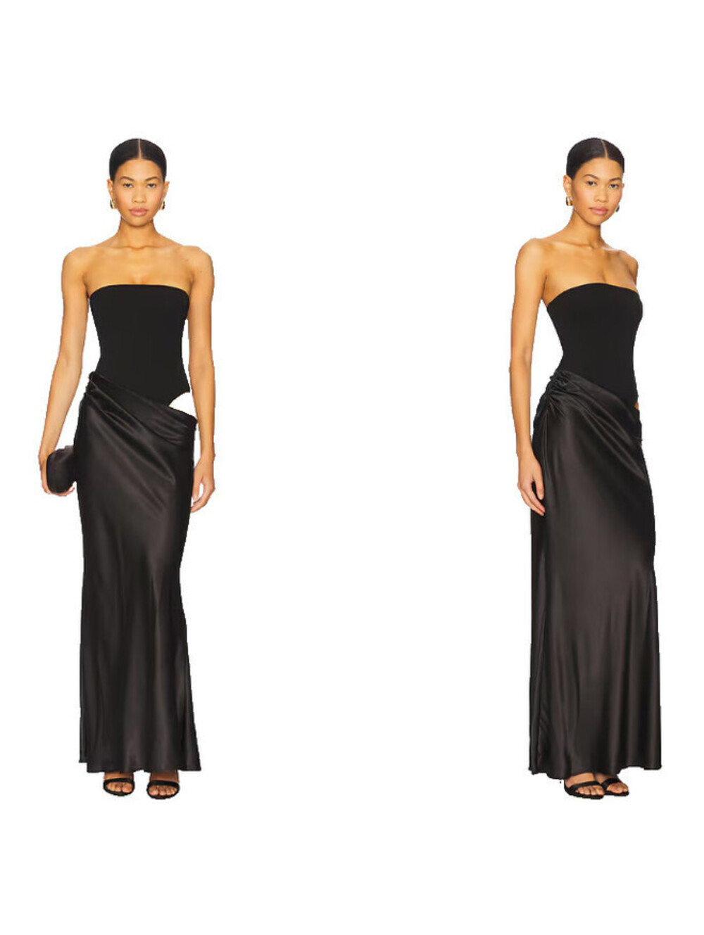 NWT All The Ways Carrie Maxi Dress black satin strapless Size XS